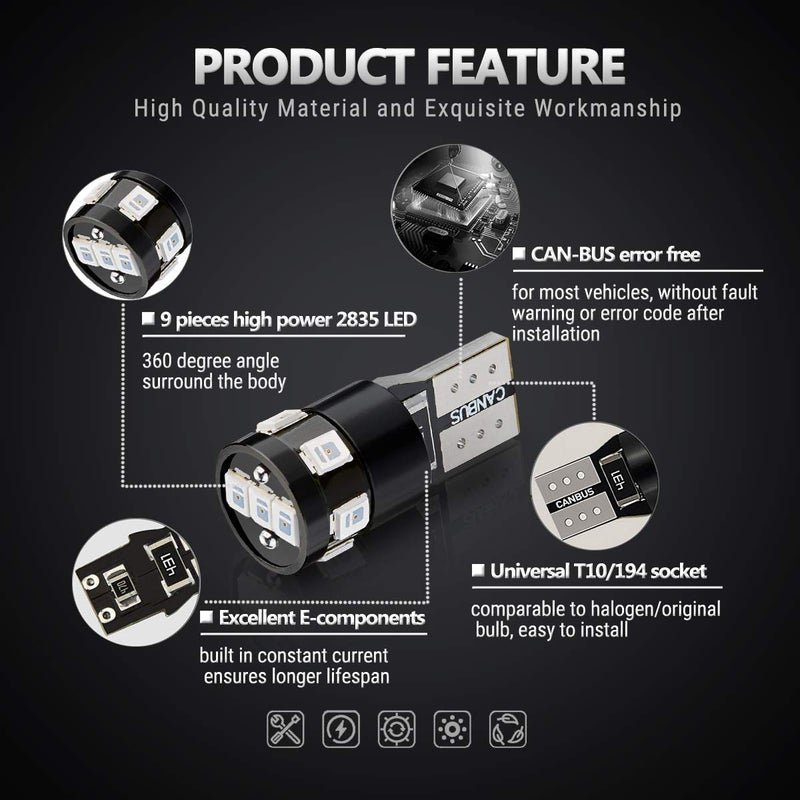 Antline 194 168 2825 W5W T10 LED Bulbs Brilliant Red, Ultra Bright Error Free 9-SMD 2835 Chipsets Replacement for Car Interior Dome Map Door Courtesy License Plate Lights (Pack of 10) - Image 3